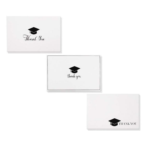 Includes 36 Note Cards and White Envelopes Thank You Greeting Cards Bulk Box Set 36-Pack Graduation Thank You Cards 3 Black and White Graduation Cap Thank You Designs 4 x 6 Inches